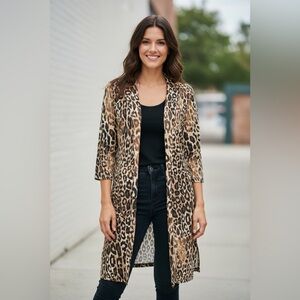 Leopard Print Open Front Cardigan / Duster